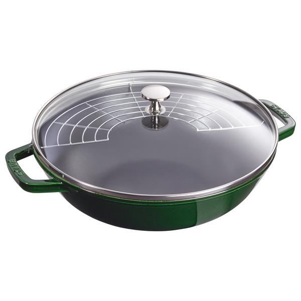 STAUB | SPECIALITIES - Wok com tampa de vidro - Ø 300mm - Ferro fundido - Verde manjericão