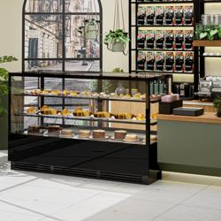 Vitrine à pâtisserie réfrigérée - 782L - 2000mm - Double vitrage - avec 2 étagères en verre - portes coulissantes vitrées arrière - Noir