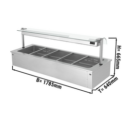 Встраиваемая Водяная  Баня (Bain-marie)  1,8 м - 5x GN 1/1 - со Стеклянной Панелью для защиты от брызг