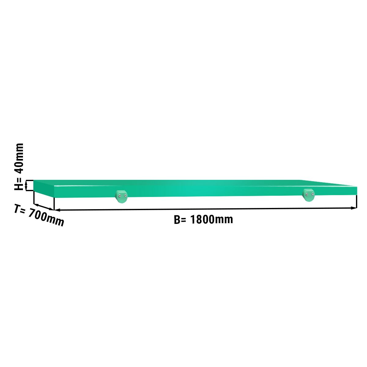 Πλάκα κοπής πολυαιθυλενίου HDPE 500 - 180x70 cm - Πάχος: 4 cm - HACCP - Πράσινο - με 4 στοπ - αντιολισθητική