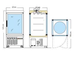 4-Sided Glass Display Fridge - 230L - 670mm - with 3 rotating shelves - 1 door - for patisserie