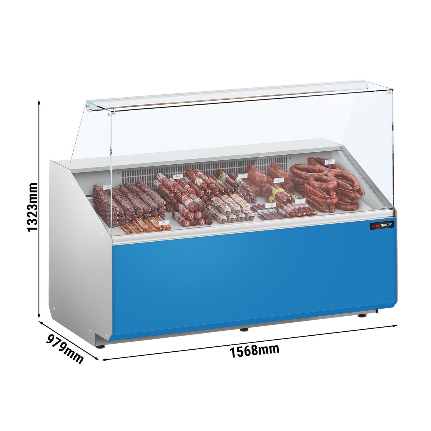 Comptoir vitrine réfrigérée - 1568x979mm - +2/+6°C - 324L - Façade hellblau