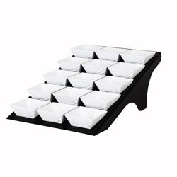 Etagere / Buffet Stand - Black - Height: 195mm - incl. 15 Melamine bowls 90x90mm - square - Powder-coated stainless steel & melamine - suitable for small square bowls