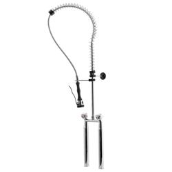 Ön Yıkama Duş Sprey Ünitesi - Duvara Monte - Musluklu - Çift Su Girişli - şemsiye yaylı el duşu, 1/2" su girişi, 12L/dk debi, 1200mm el duşu hortumu & 155mm sabit merkez ile - 27mm tezgah deliği