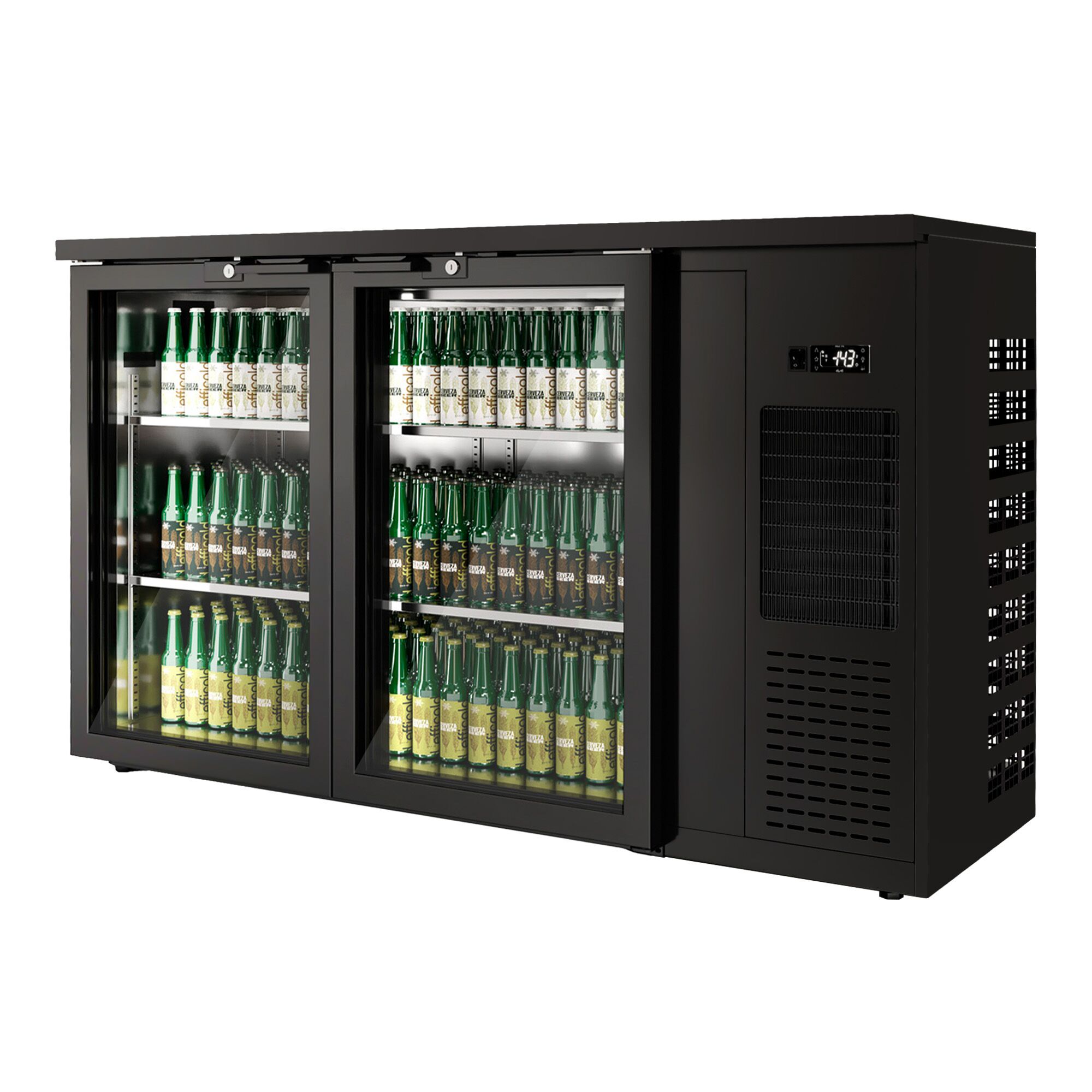 Arrière-bar réfrigéré professionnel Premium PLUS - 1435 x 528 mm - 260 litres - avec 2 portes battantes en verre