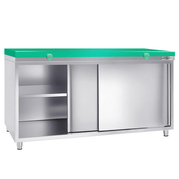 Roestvrijstalen werkkast PREMIUM - 2000x800mm - met schuifdeur zonder achterwand incl. snijplank