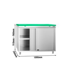 Dulap de lucru din oțel inoxidabil PREMIUM - 1 m - cu ușă glisantă - incl. blat de lucru verde