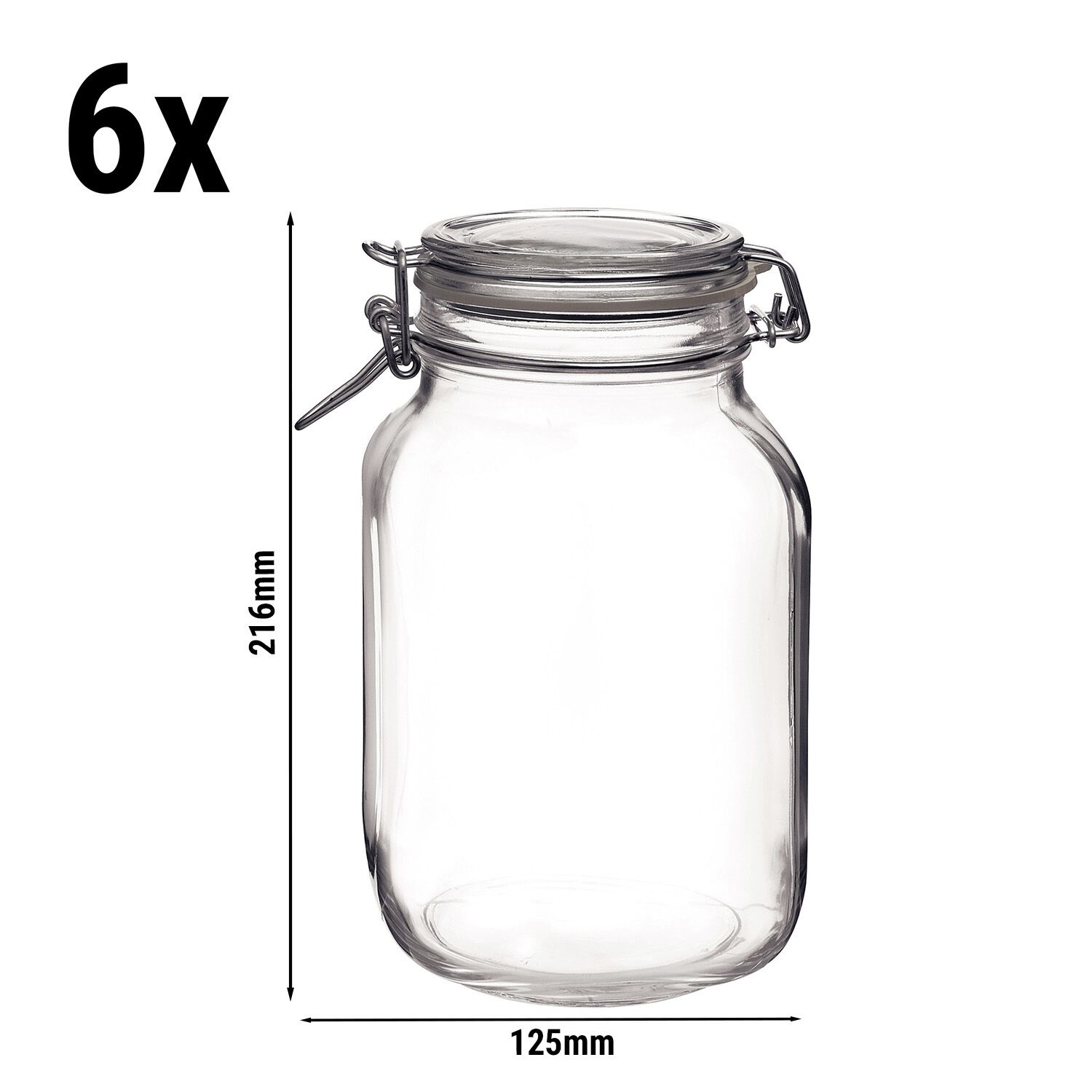 (6 pcs) Bocal hermétique Bormioli Rocco - DUBLIN - 2L - fermeture à étrier