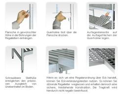 Aluminium opbergrek - 655x460x1800mm - draagvermogen: 120kg per niveau - met polypropyleen leggers (vaatwasbestendig)