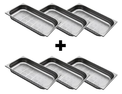 (6 bucăți) Container GN din oțel inoxidabil 1/1 - perforat - înălțime: 65 mm