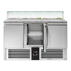 Saladette PREMIUM - 1368mm - 3 deuren - met glazen opzetstuk voor 8x GN 1/6