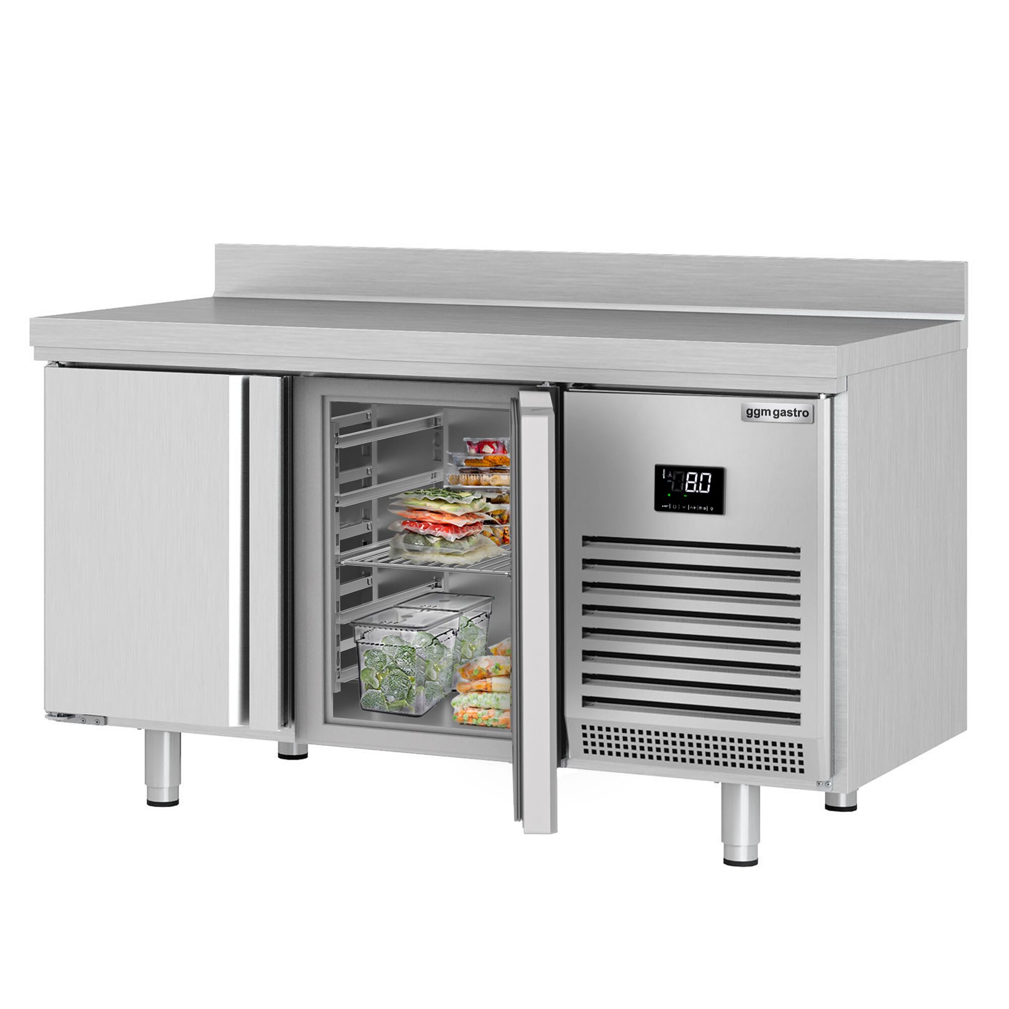 Table réfrigérée Premium PLUS - 1468x600 mm - avec 2 portes - avec dosseret
