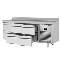 Mostrador refrigerado PREMIUM PLUS - 1960x600mm - de trabajo - 6 cajones (GN 1/2) - refrigeración ventilada - con alzatina