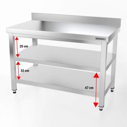 Edelstahl Arbeitstisch PREMIUM - 1200x600mm - mit Grundboden & Aufkantung