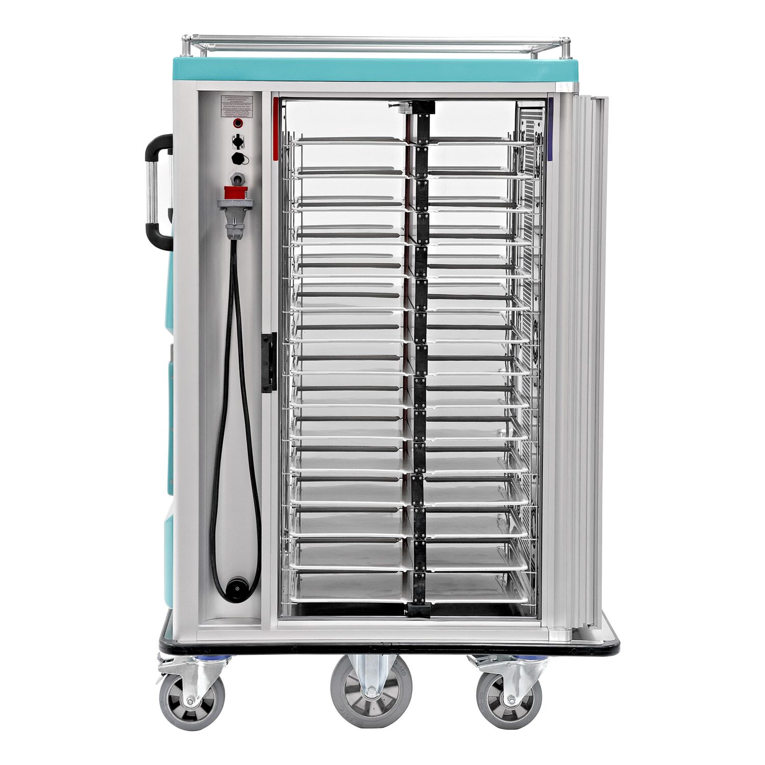 Chariot de distribution de repas hospitalier PREMIUM - chauffé & réfrigéré - Commande numérique - incl. 24 plateaux repas 37x53 cm (50/50)