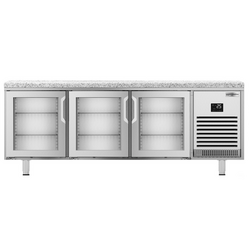 Bakkerij koelwerkbank PREMIUM PLUS - 2185x800mm - 3 glazen deuren & granieten werkblad