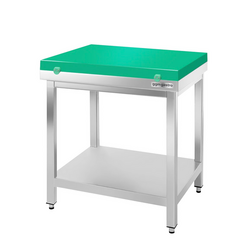 Paslanmaz Çelik Çalışma Tezgahı PREMIUM- 600x600mm  - Alt Raflı,  Sırtsız, Kesme plakası dahil