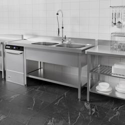 Plonge PREMIUM en acier inoxydable - 1600x600mm - 2 bacs - égouttoir à gauche - avec espace lave-vaisselle - adossée/avec dosseret