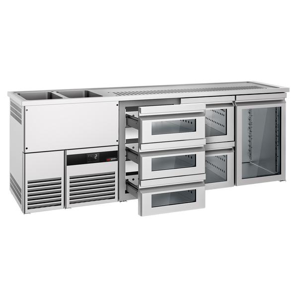 Flessenkoeler PREMIUM - 2500x700mm - 1 glazen deur & 5 laden