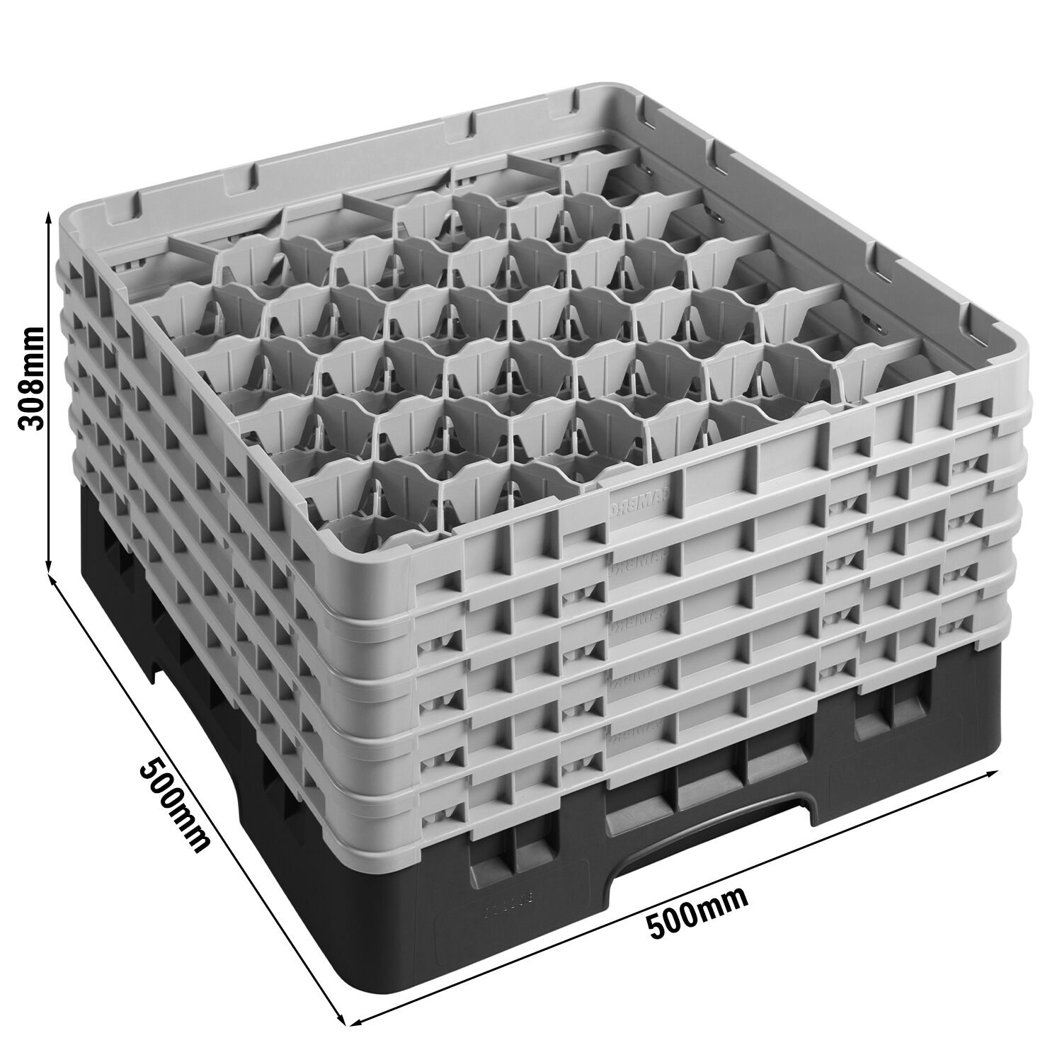 CAMBRO | CAMRACK® - Panier à verres 1/1 - 30 compartiments - avec 5 extensions - 500x500mm - Noir     