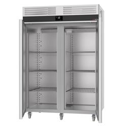 Armoire réfrigérée vitrée négative en acier inoxydable PREMIUM - GN 2/1 - 1400 L - avec 2 portes vitrées & 6 glissières & 6 grilles GN 2/1 - Roulettes - Type G (UK)