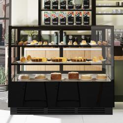 Vitrine Refrigerada de pastelaria - 580L - 1500mm - Vidro duplo - frente espelhada - com 2 prateleiras de vidro - portas traseiras deslizantes - Preto