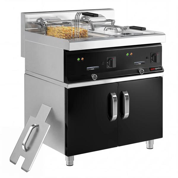 Endüstriyel Elektrikli Çiftli Fritöz MARIO 700 - 10+10L - 28,5kW - Termostatik kontrollü - Yağ boşaltma musluklu - Dolaplı - 2 kapılı dolap