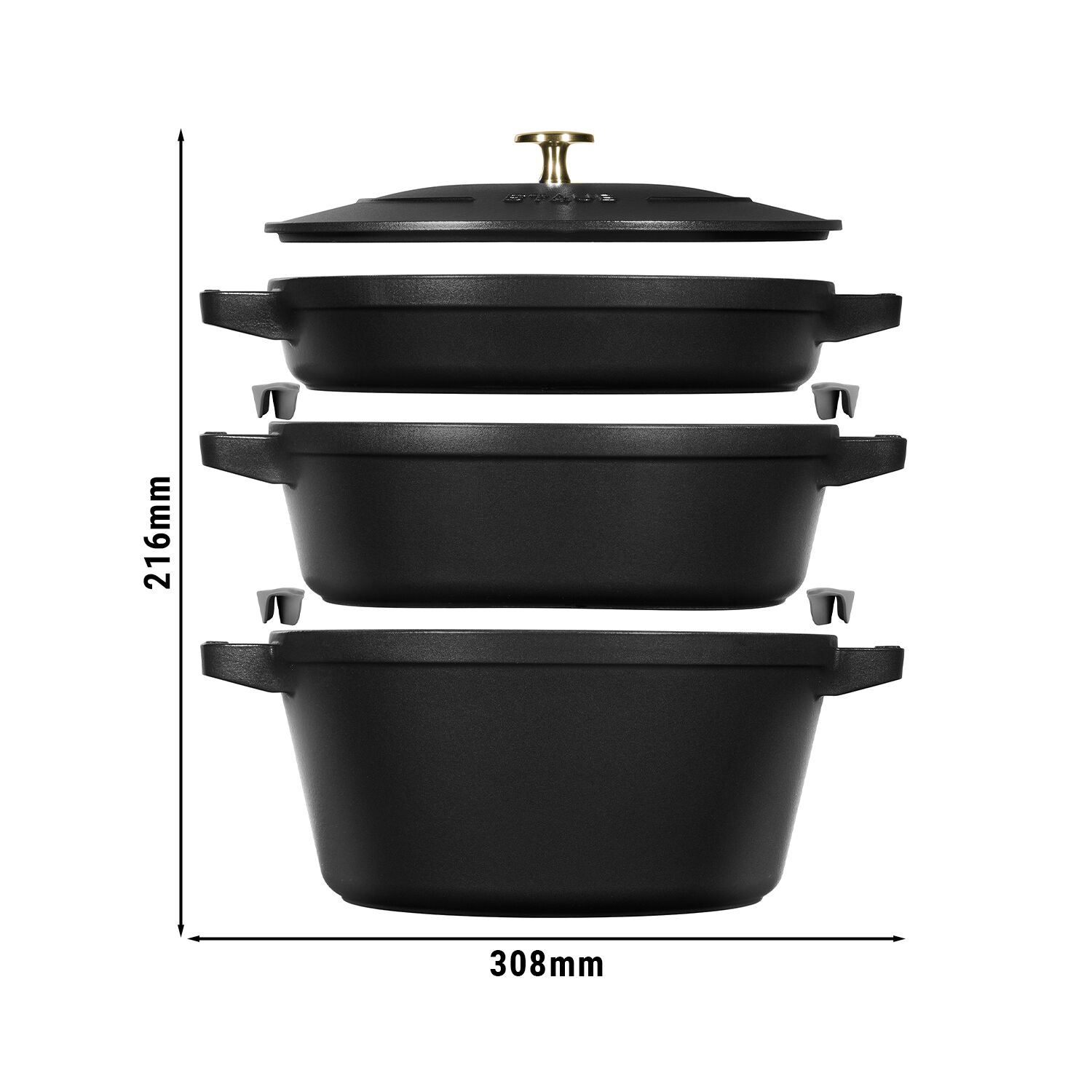 STAUB | STACKABLE SET – Set de marmites – 3 pièces – Ø 240 mm – Fonte – Noir