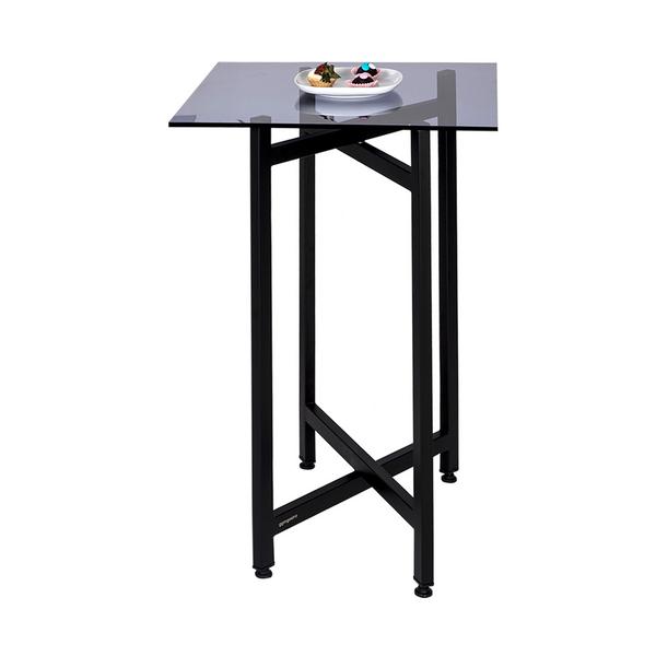 Mesa de apoio PROFISSIONAL - dobrável - 50x50cm - em aço inoxidável - tampo em plexiglass - Preto