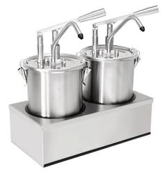 Sausdispenser - RVS - 2-delig - 2x4L - 405x205x415mm - instelbare dosering - met bak - incl. RVS frame