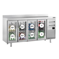Mesa refrigerada para bar e bebidas Premium PLUS - 2450x600mm - com 4 portas em vidros, 2 gavetas & suporte