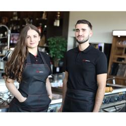 (2 ks) Bistro zástěra - jeansová světle šedá - Š x V: 96x84 cm - Délka: 84 cm