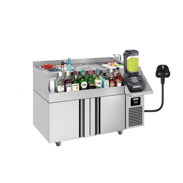 Bar- & Beverage Cooling Counter - 1200x600mm - 150 liters - with 2 doors, shelves & castors - For UK