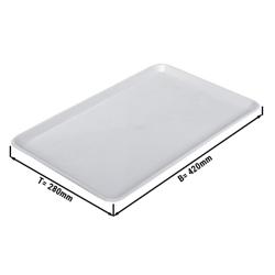 Plateau de présentation rectangulaire – plastique – 420 × 280 × 15 mm – Blanc