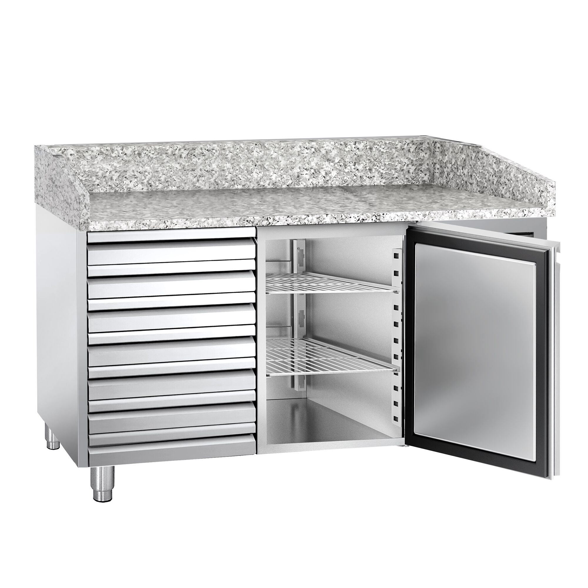 Pizzawerkbank ECO - 1500x800mm - met granieten werkblad - met 1 deur & 7 laden