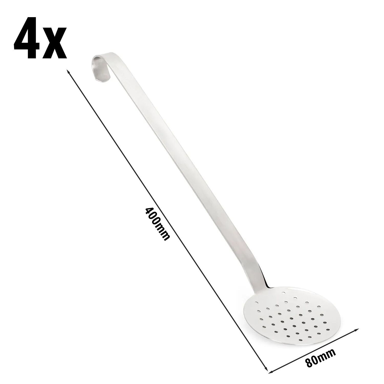 (4 pcs) Écumoire inox - Ø 80mm - Longueur du manche : 320mm - Acier inoxydable - ronde