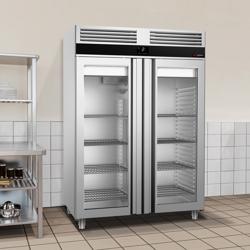 Koelkast RVS PREMIUM - GN 2/1 - 1400mm - 1350liter - tot -2°C tot +8°C - met 2 glazen deuren - geforceerde koeling, LED‑verlichting & roosters