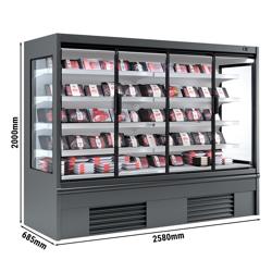 Expositor mural refrigerado para supermercado - 2580mm - 910L - com 4 portas em vidro duplo & 4 prateleiras - Cinzento antracite (RAL7016)