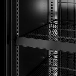 Commercial wall-mounted refrigerated display shelving - 1890 mm - 1539 litres - with 3 double-glazed hinged doors and 5 shelves