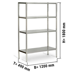 Stalak od nehrđajućeg čelika ECO - 1200x490 mm - Sa 4 police (PODESIVE)