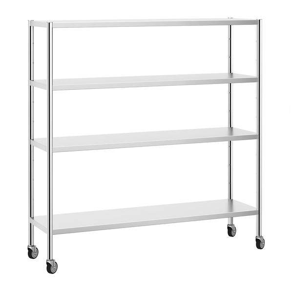 Edelstahlregal PREMIUM - 1800x490mm - mit 4 Ablagen (VERSTELLBAR) - inkl. 4 Rollen