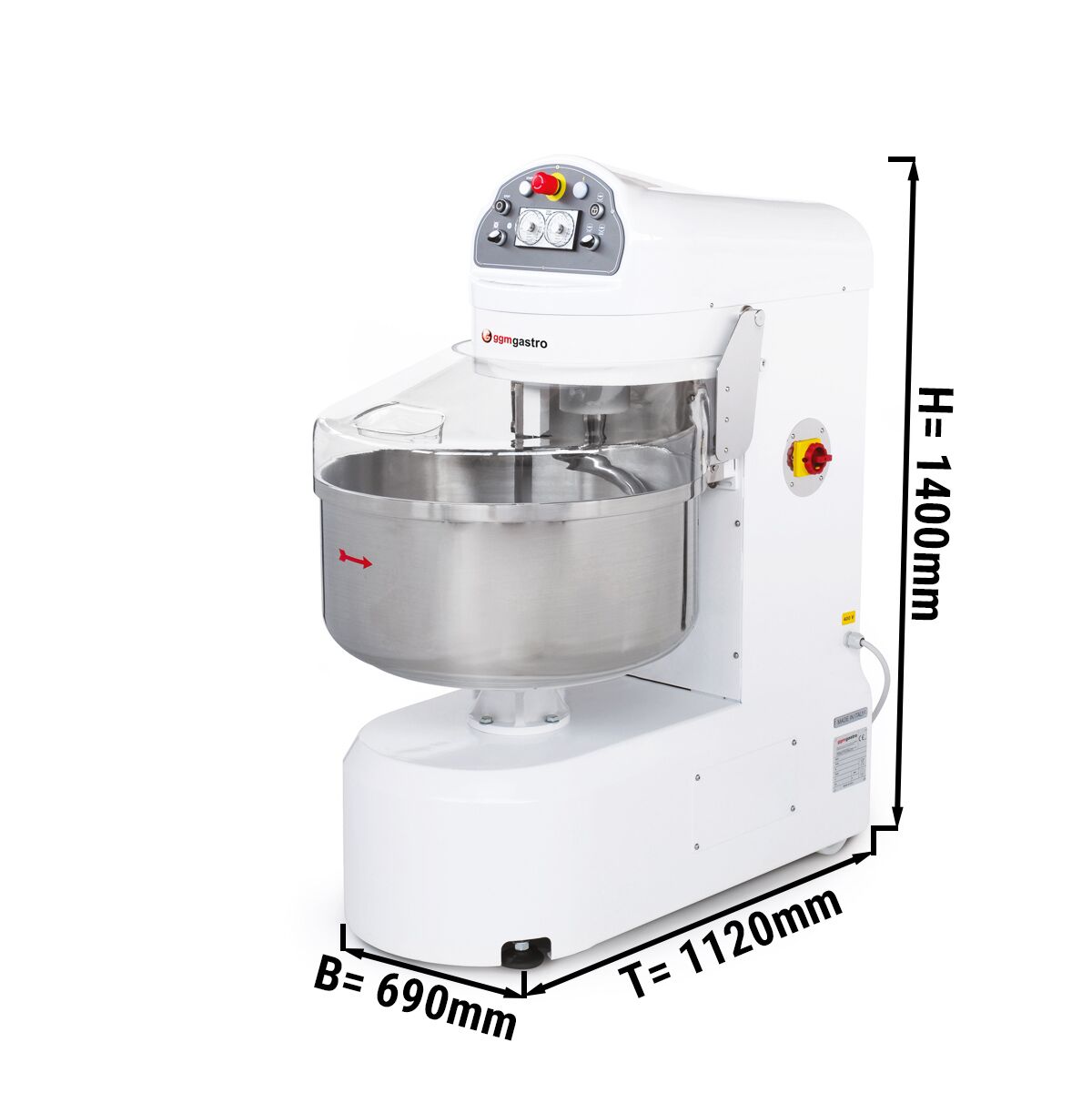 Pétrin de Boulangerie - 117 Litres / 60 kg - 2 Vitesses - avec Bras Allongés
