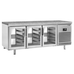Table réfrigérée de boulangerie Premium PLUS - 2185x800 mm - avec portes vitrées des deux côtés & plan de travail en granit