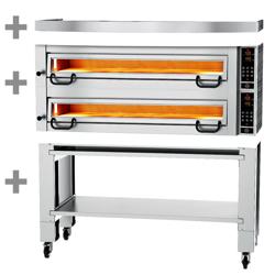 Elektrická pizza pec Power - 1480x1360 mm - 9+9× Ø 34 cm - až 450 °C - Touch (dotykové) - vč. digestoře, podstavce a koleček