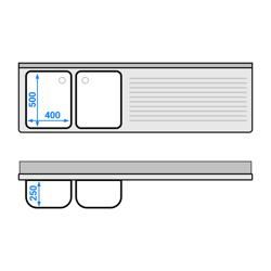 Spoelkast - 2000x600mm - met vuilnisbak & 2 spoelbakken links