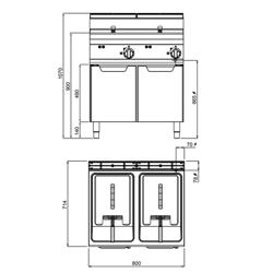 Dubbele elektrische friteuse - 10+10 liter - 12 kW - mechanische bediening - met aftapkraan
