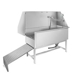 Wanna groomerska ze stali nierdzewnej - Profesjonalna - z rampą, z baterią i perforowanym dnem ze stali nierdzewnej - komora 1240x536mm