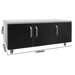 Onderstel - 1200x620x(H)587mm - RVS | met 3 deur(en) | 4-zijdig gesloten | zwarte deuren - passend voor MARIO - 700-serie