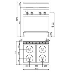 موقد كهربائي LORENZO 700 - 800x714x1070mm - 10.4 kW - 4 مناطق طهي دائرية - خزانة قاعدة مفتوحة