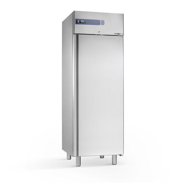 Koelkast RVS PREMIUM PLUS - GN 1/1 - EN 600x400 - 585liter - tot -2°C tot +35°C - met 1 deur - geforceerde koeling, automatische ontdooiing, LED‑verlichting, slot, omkeerbare deur & geleiders